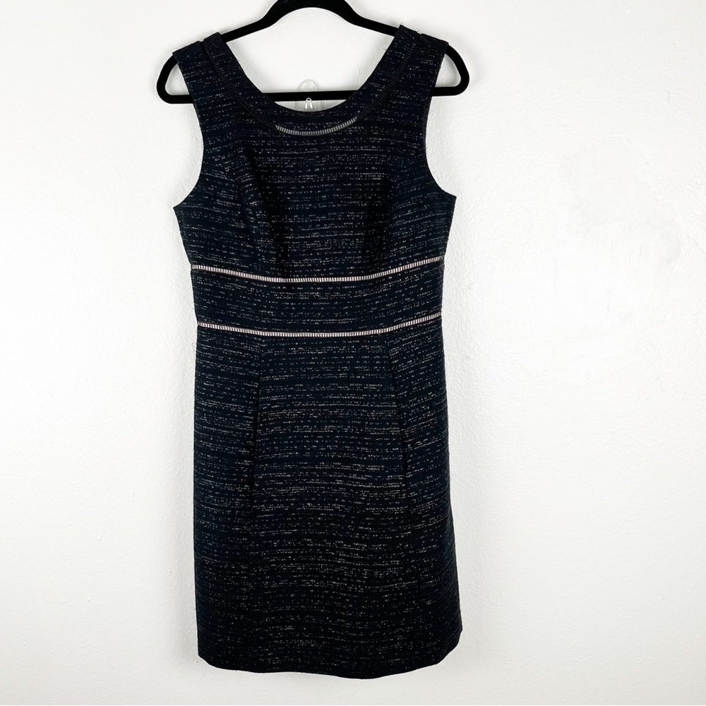 TRINA TURK Black Metallic Pleated Hidden Back Zipper Sleeveless Lined Dress 10